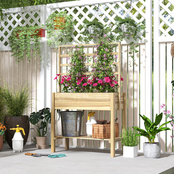 Wooden Raised Garden Bed with Trellis