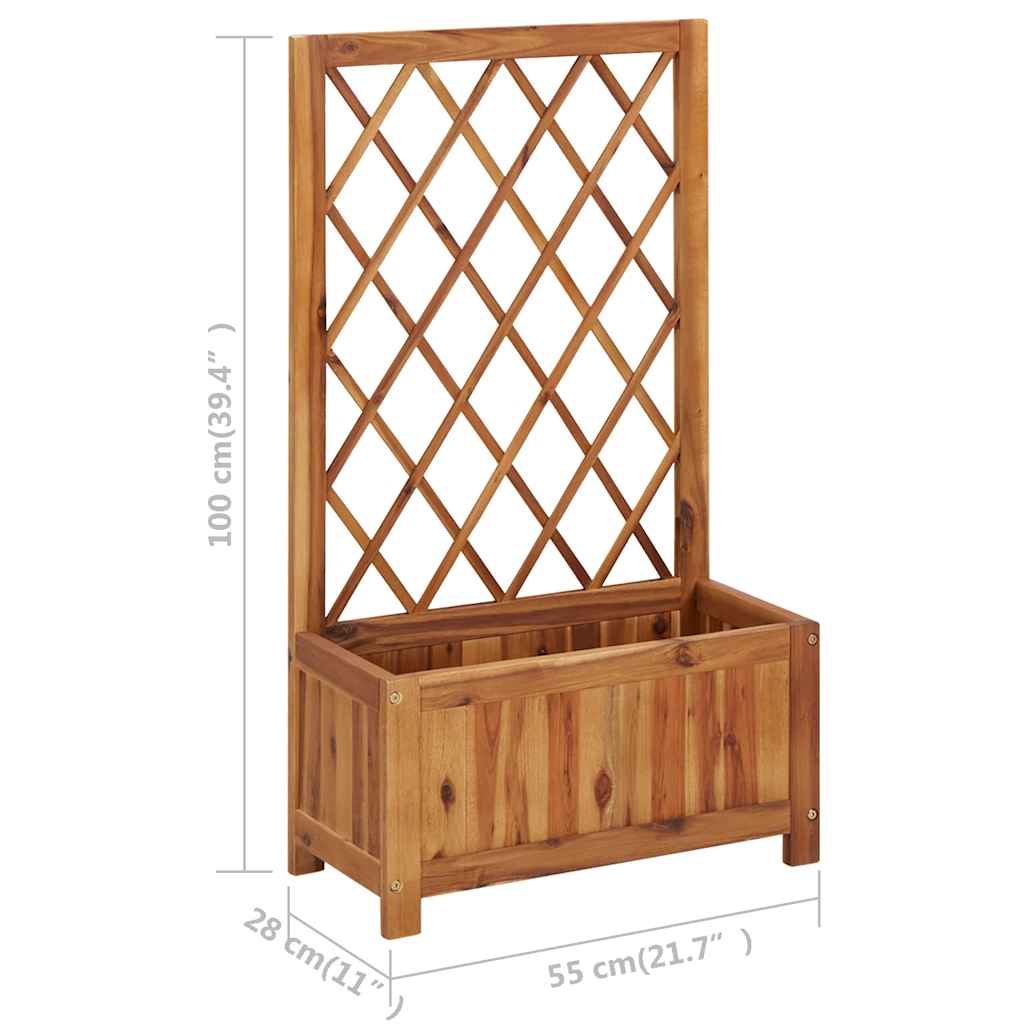 Raised Garden Bed with Trellis, Solid Acacia Wood