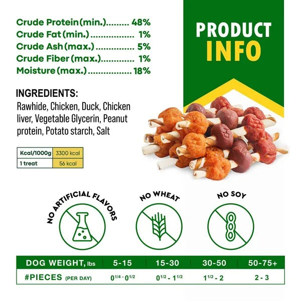 Dog Rawhide Treats with Duck & Chicken