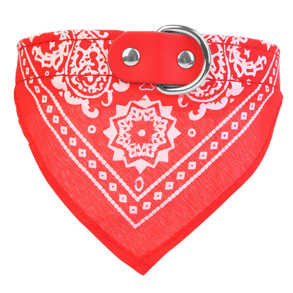 Adjustable Leather Pet Collar with Triangle Bandana